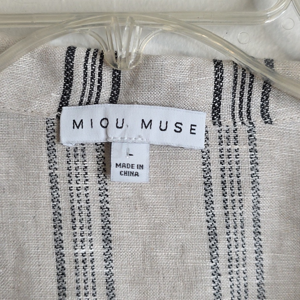 Miou Muse Linen Striped Button-Up Dress with Belt NWOT Large - Picture 2 of 6
